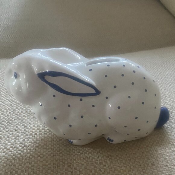 Tiffany & Co BLUE Polka Dat Ceramic Rabbit Bunny Bank AUSTRIA - Picture 1 of 9